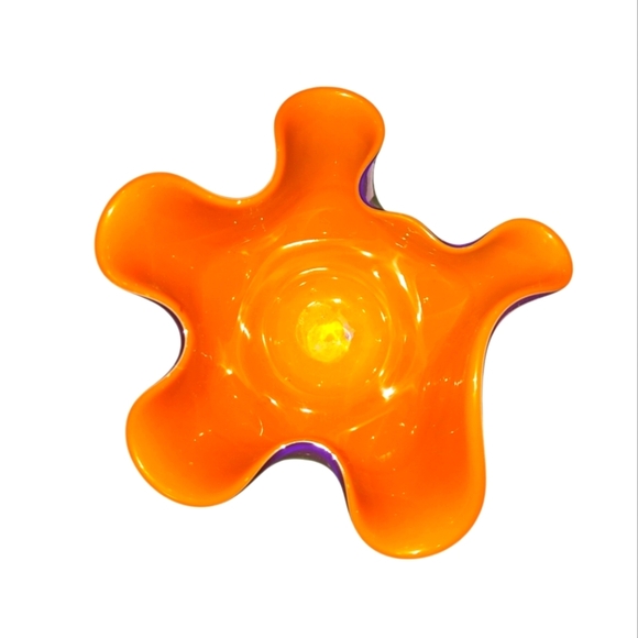 Gorgeous Handblown Art Glass Cobalt Blue And Orange Glass Hankerchief Vase - Picture 2 of 5